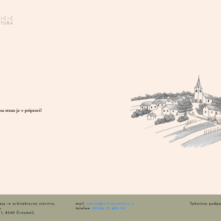 Arhitektura Benedičič coming-soon homepage on the live domain with Ordinator technical support credit